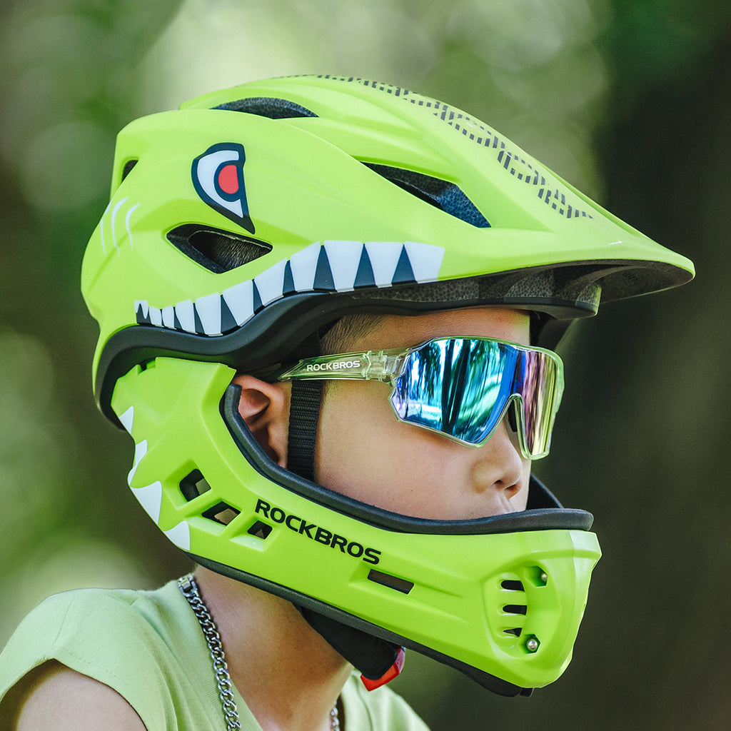 Rockbros TT-32003 Shark Vaikų dviračio šalmas su nuimama žandikaulio dalimi Dydis S (48-52) - Žalia -- Bicycle Helmets
