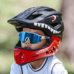 Rockbros TT-32005 Shark vaikų dviračio šalmas su nuimama žande M dydis (54-58 cm) - Juoda -- Bicycle Helmets
