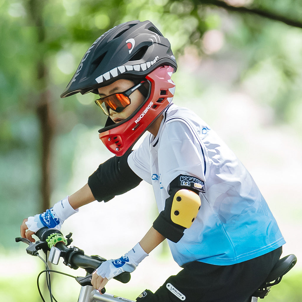 Rockbros TT-32006 Shark vaikų dviračio šalmas su nuimama žande S dydis (48-52 cm) - Juoda -- Bicycle Helmets
