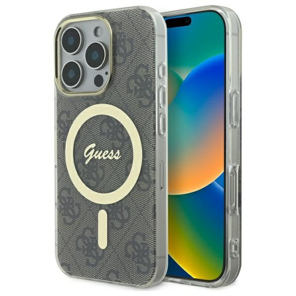Guess MagSafe dėklas iPhone 16 Pro – rudas