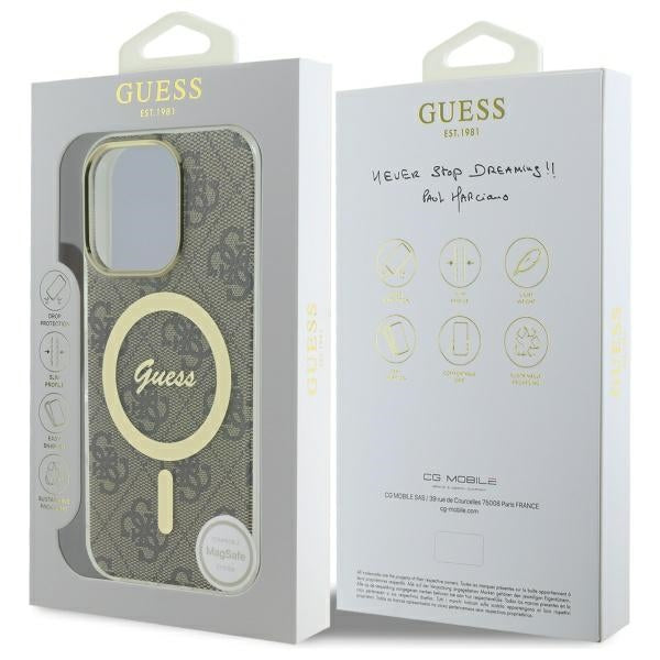 Guess MagSafe dėklas iPhone 16 Pro Max – rudas