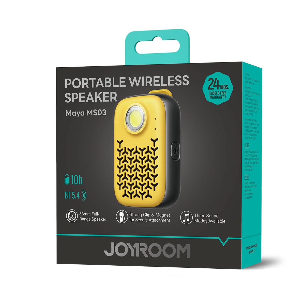 Joyroom Maya JR-MS03 nešiojamasis Bluetooth garsiakalbis su įmontuotu žibintuvėliu, atsparus - geltonas