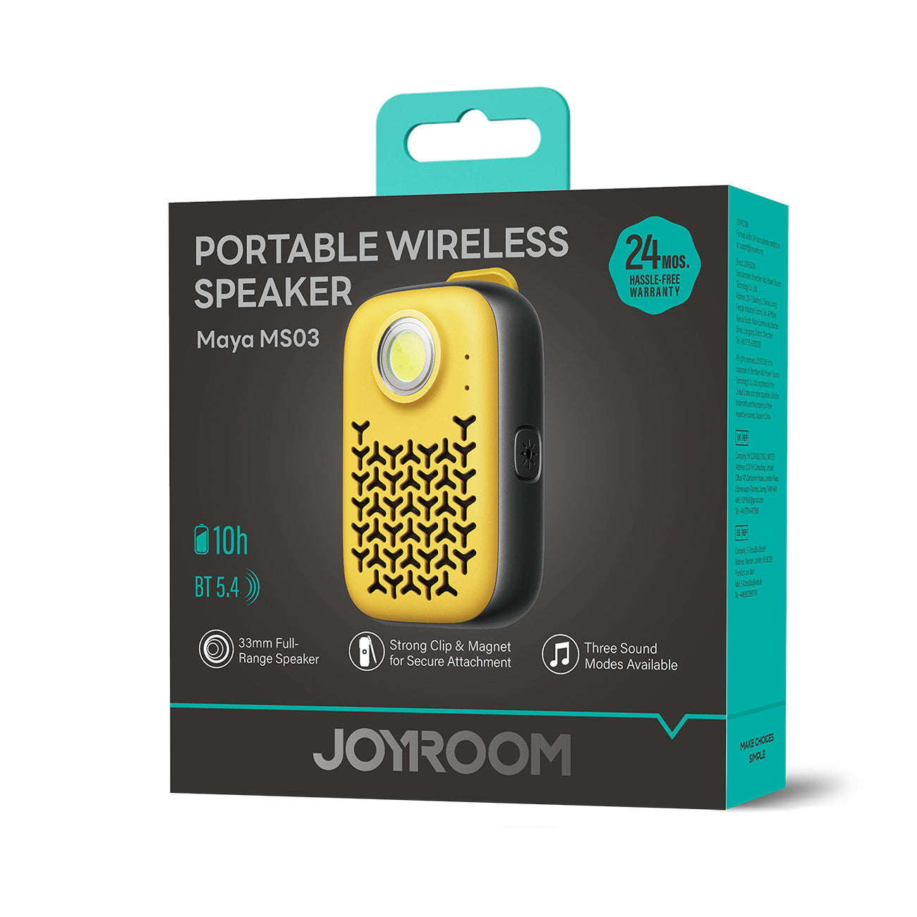 Joyroom Maya JR-MS03 nešiojamasis Bluetooth garsiakalbis su įmontuotu žibintuvėliu, atsparus - geltonas