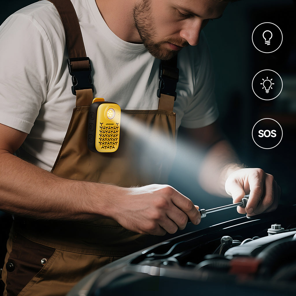 Joyroom Maya JR-MS03 nešiojamasis Bluetooth garsiakalbis su įmontuotu žibintuvėliu, atsparus - geltonas