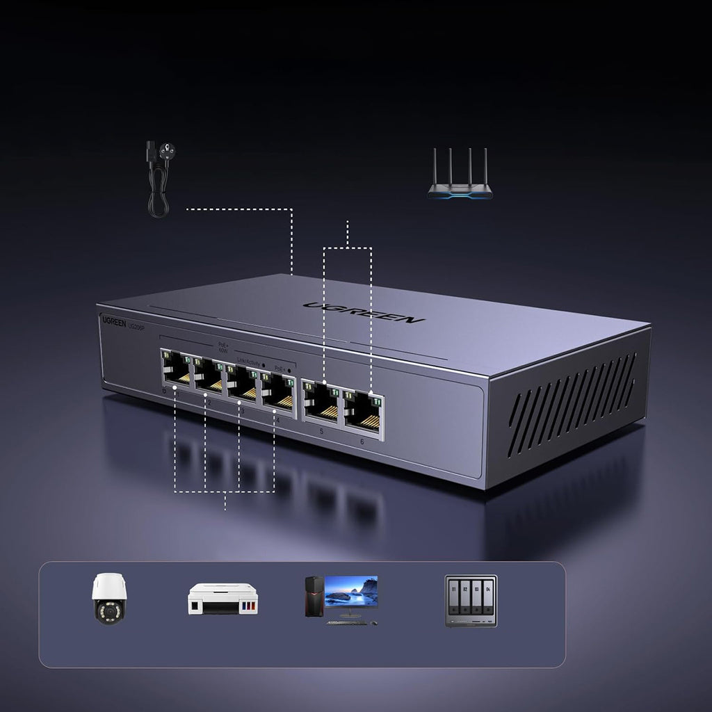 Ugreen Ethernet jungiklis 6 prievadai 1Gb/s su PoE - pilka -- Uncategorized