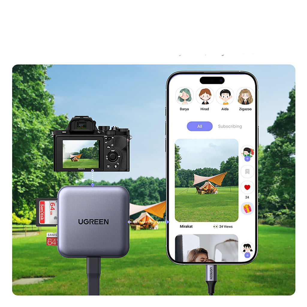 Ugreen magnetinis atminties kortelės skaitytuvas + 100W PD 3in1 įkrovikliai - pilka -- Memory Card Readers