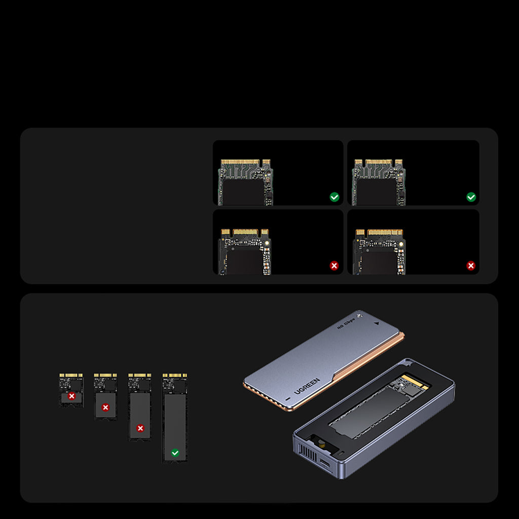 Ugreen D703 USB4 40Gb/s M.2 NVMe SSD Dėklas su Aktyviu Aušinimu - Pilkas -- Hard Drive Adapters