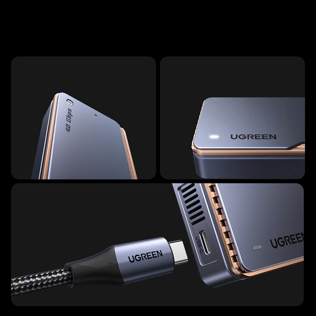 Ugreen D703 USB4 40Gb/s M.2 NVMe SSD Dėklas su Aktyviu Aušinimu - Pilkas -- Hard Drive Adapters