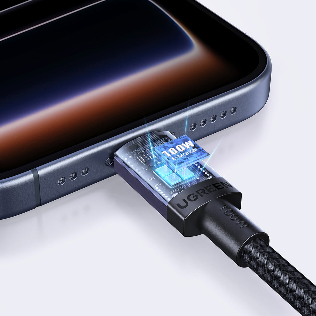 Ugreen USB-C į USB-C PD laidas 100W 5A 1m - juodas -- Cell phone cables