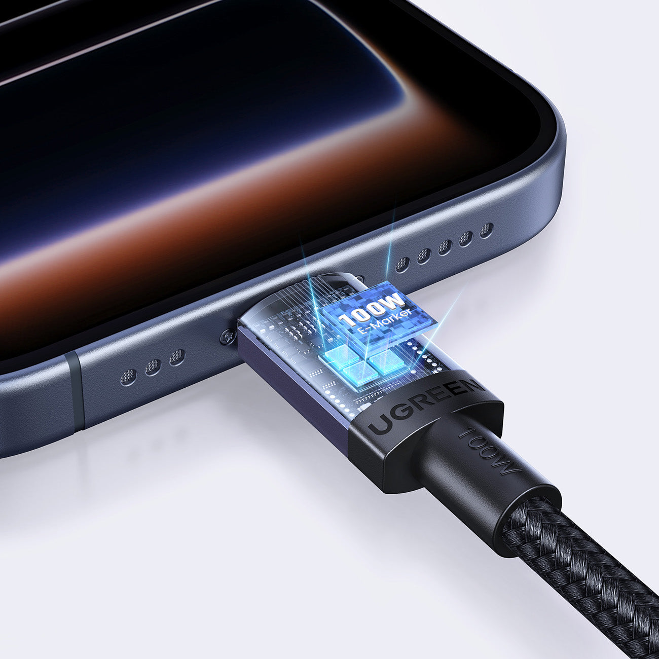 Ugreen USB-C į USB-C PD laidas 100W 5A 1m - juodas -- Cell phone cables