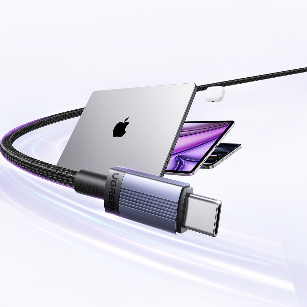 Ugreen USB-C į USB-C PD laidas 100W 5A 3m – Juodas -- Cell phone cables