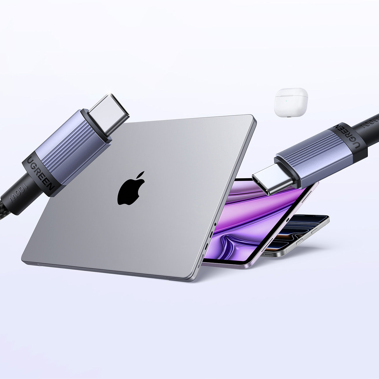 Ugreen USB-C į USB-C PD laidas 100W 5A 3m – Juodas -- Cell phone cables