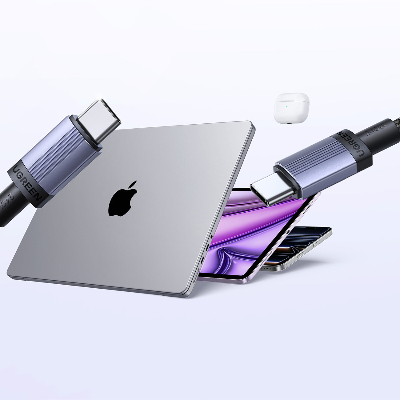 Ugreen USB-C į USB-C PD laidas 240W 2m – Juodas -- Cell phone cables