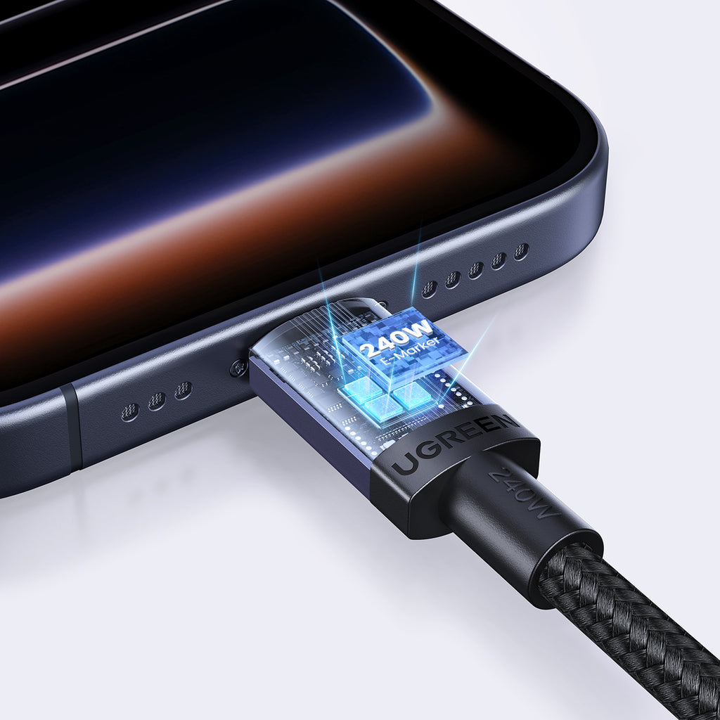 Ugreen USB-C į USB-C PD laidas 240W 3m - Juodas -- Cell phone cables