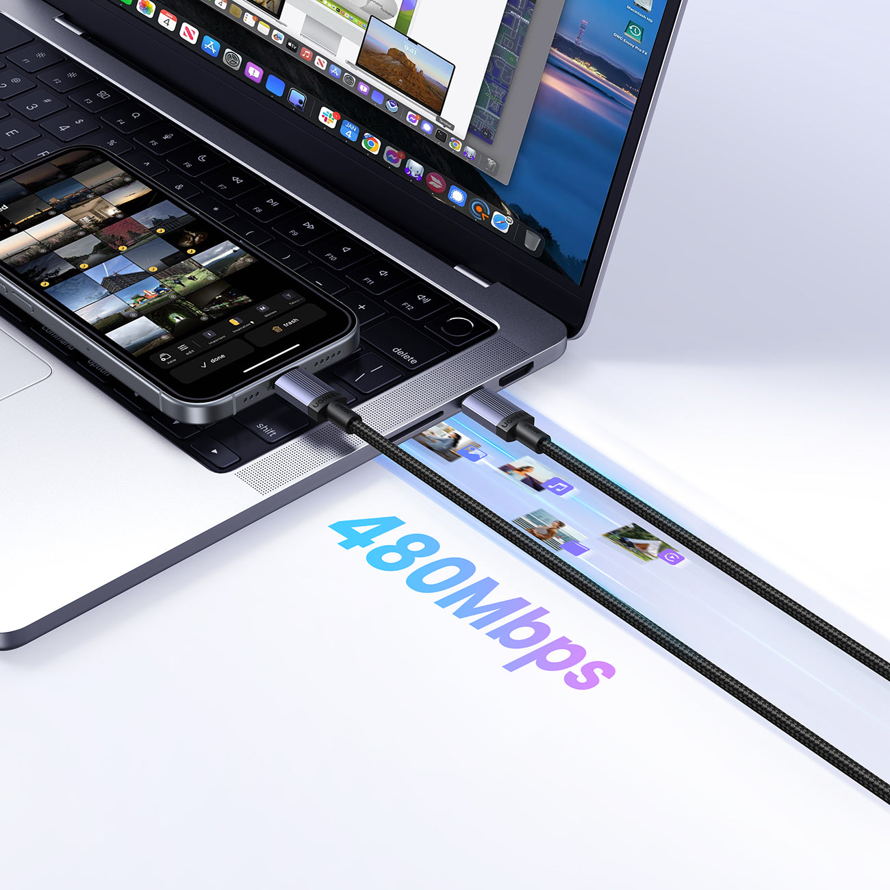 Ugreen USB-C į USB-C PD laidas 240W 3m - Juodas -- Cell phone cables
