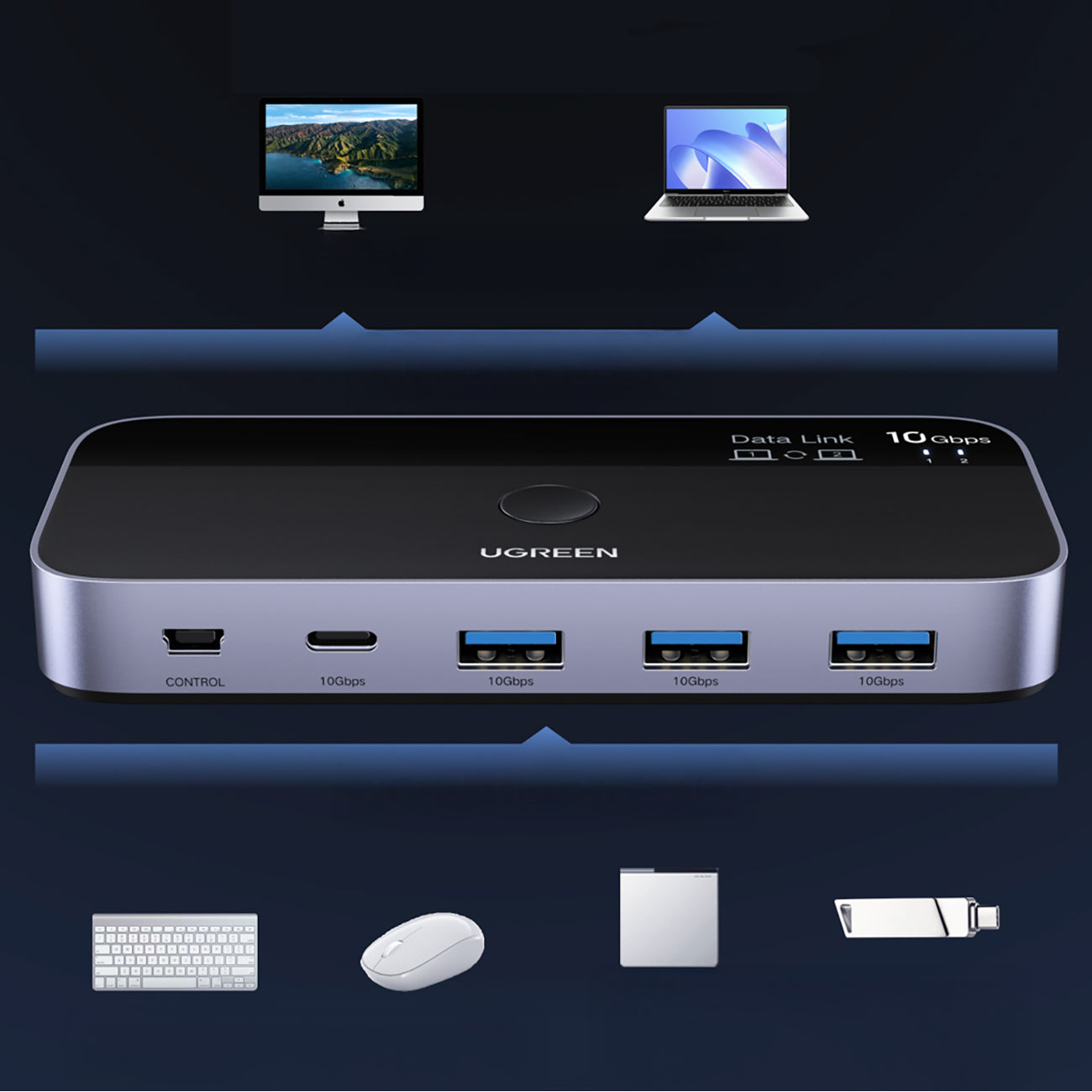 Ugreen perjungiklis USB-C USB-A 10Gb/s - pilka -- KVM Switches