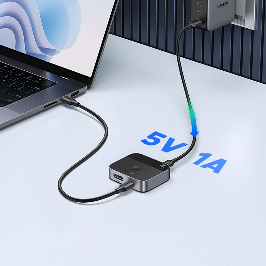 Ugreen DisplayPort/USB-C į USB-C perjungiklis - pilka -- KVM Switches