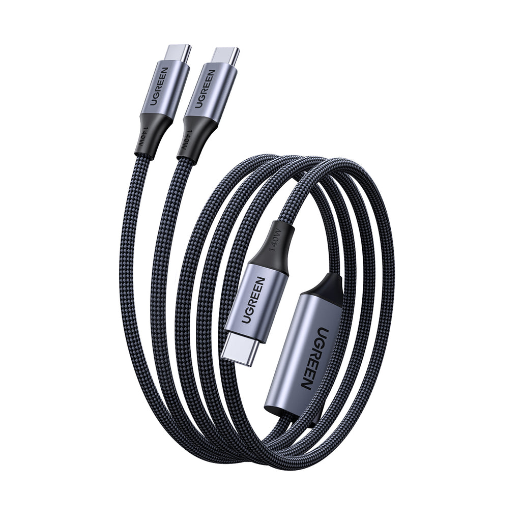 Ugreen 2in1 USB-C Kabelis - 2xUSB-C PD 140W 2m - Juodas -- Cell phone cables