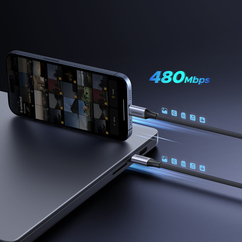 Ugreen 2in1 USB-C Kabelis - 2xUSB-C PD 140W 2m - Juodas -- Cell phone cables