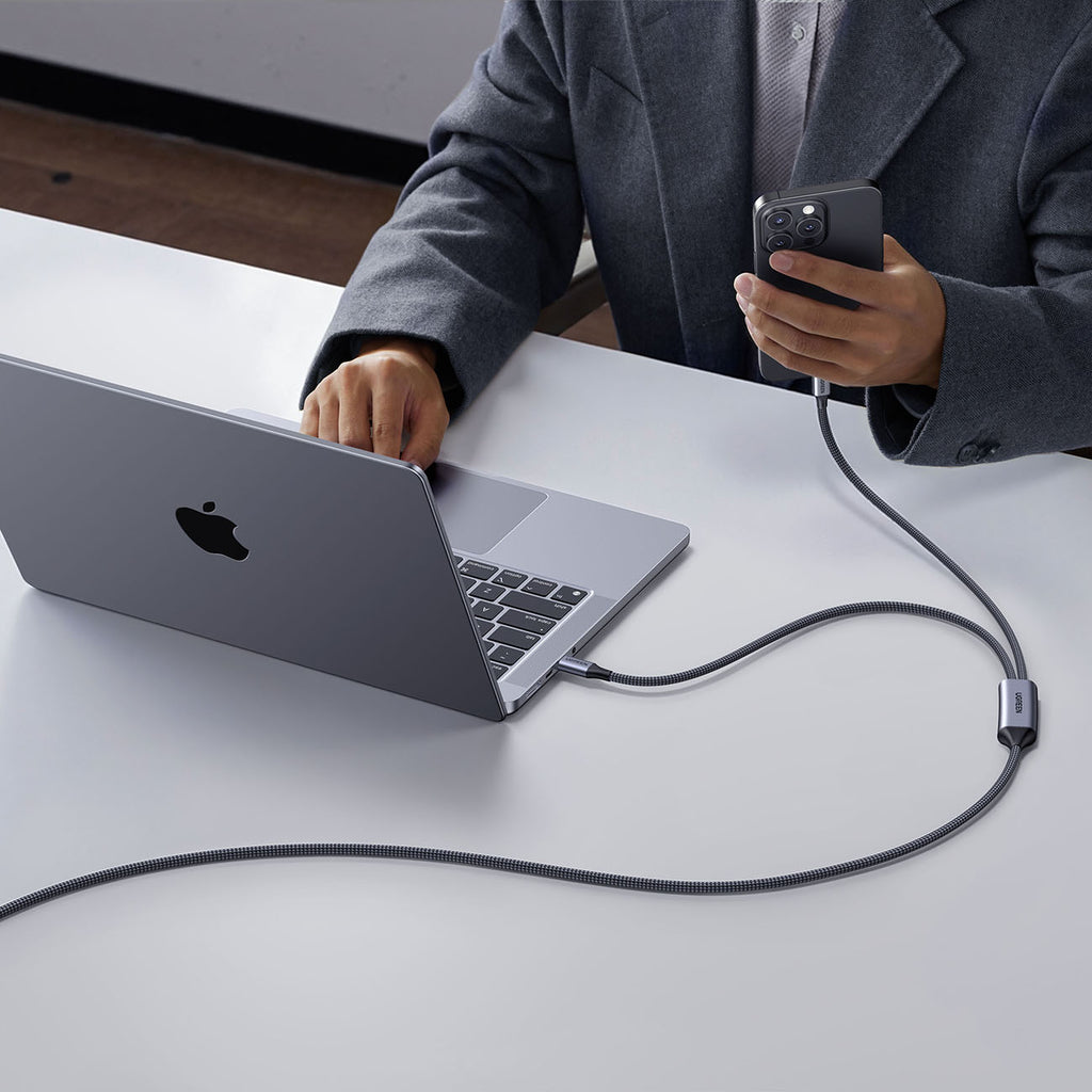 Ugreen 2in1 USB-C Kabelis - 2xUSB-C PD 140W 2m - Juodas -- Cell phone cables