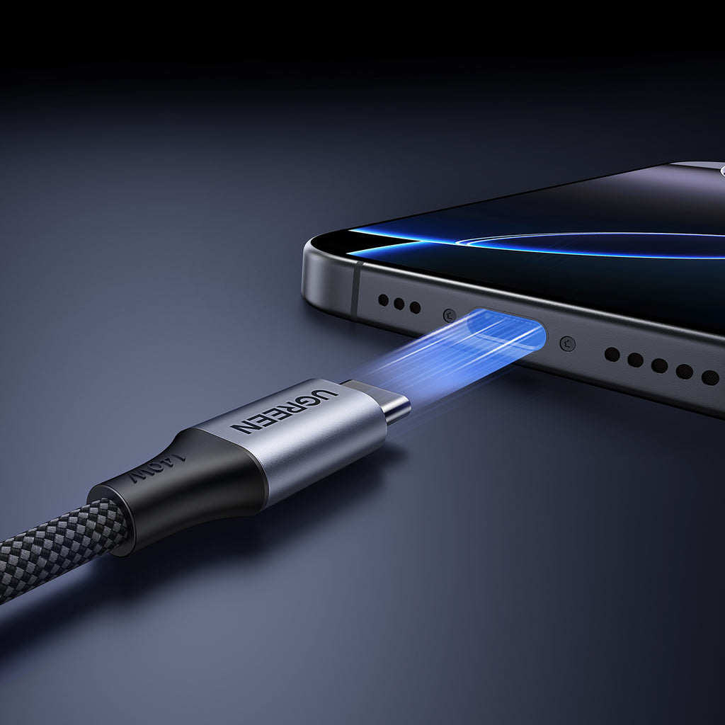 Ugreen 2in1 USB-C Kabelis - 2xUSB-C PD 140W 2m - Juodas -- Cell phone cables