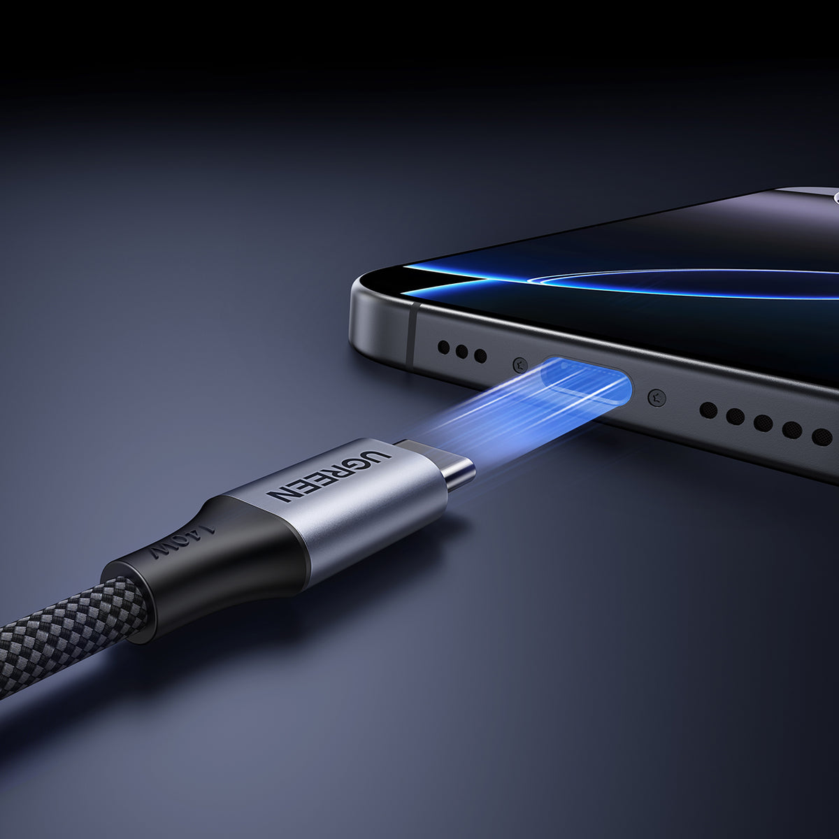 Ugreen 2in1 USB-C Kabelis - 2xUSB-C PD 140W 2m - Juodas -- Cell phone cables