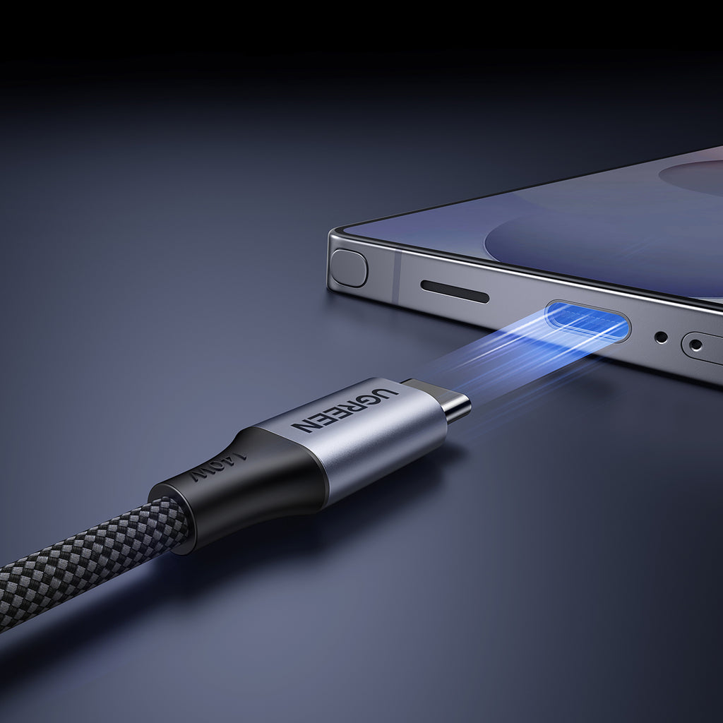 Ugreen 2in1 USB-C Kabelis - 2xUSB-C PD 140W 2m - Juodas -- Cell phone cables