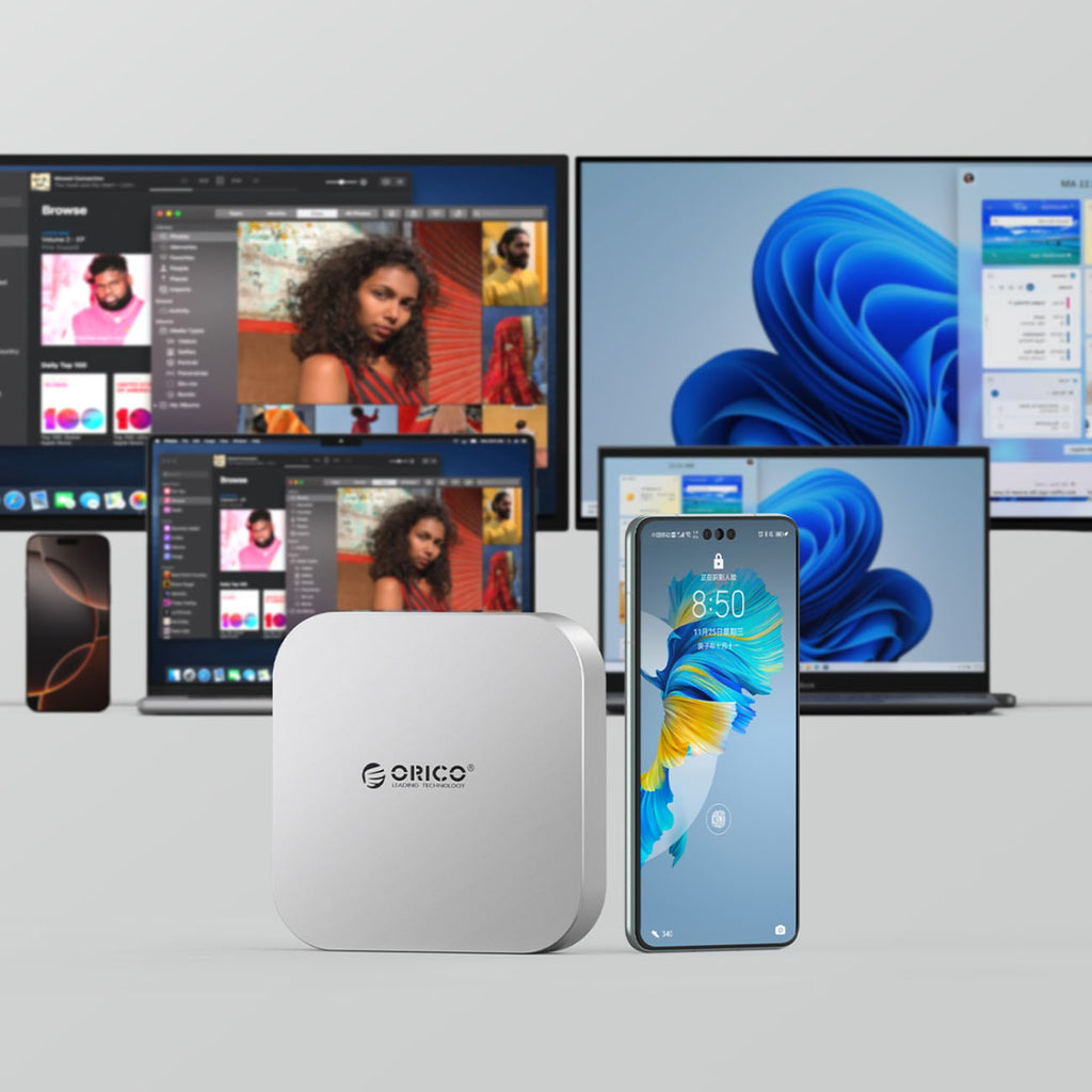 Orico MiniLink 9-in-1 jungimo stotis su M.2 SSD kieto disko lizdais - Sidabrinė -- Hard Drive Adapters