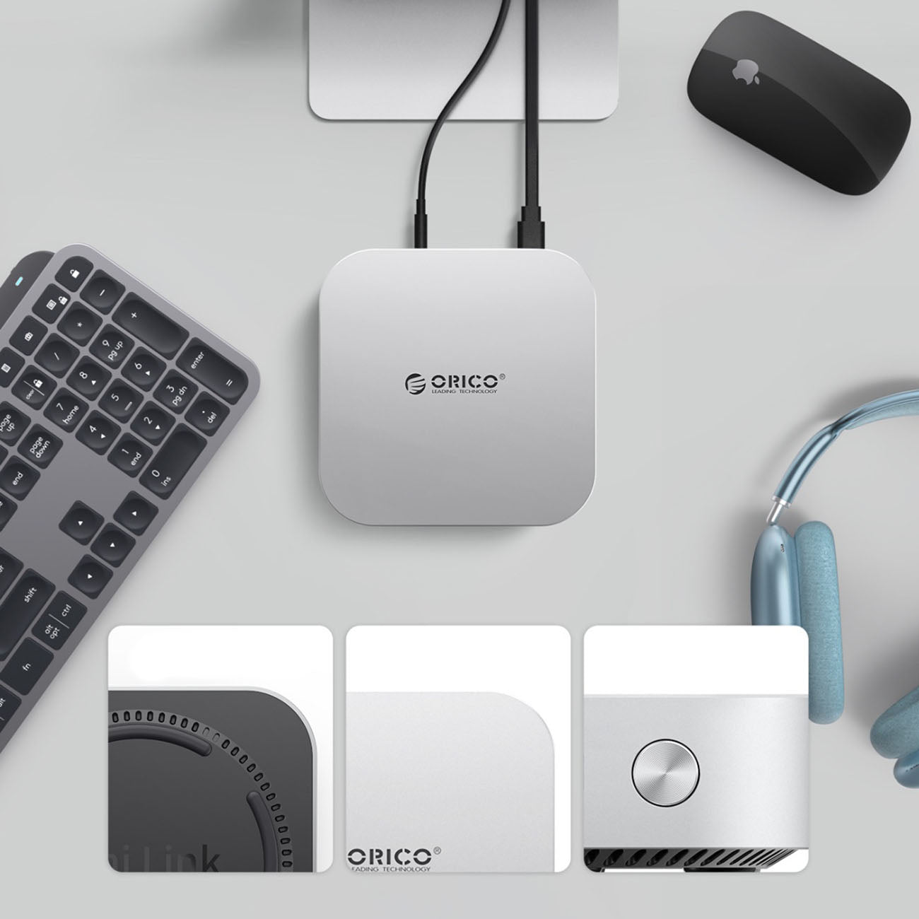 Orico MiniLink 9-in-1 jungimo stotis su M.2 SSD kieto disko lizdais - Sidabrinė -- Hard Drive Adapters