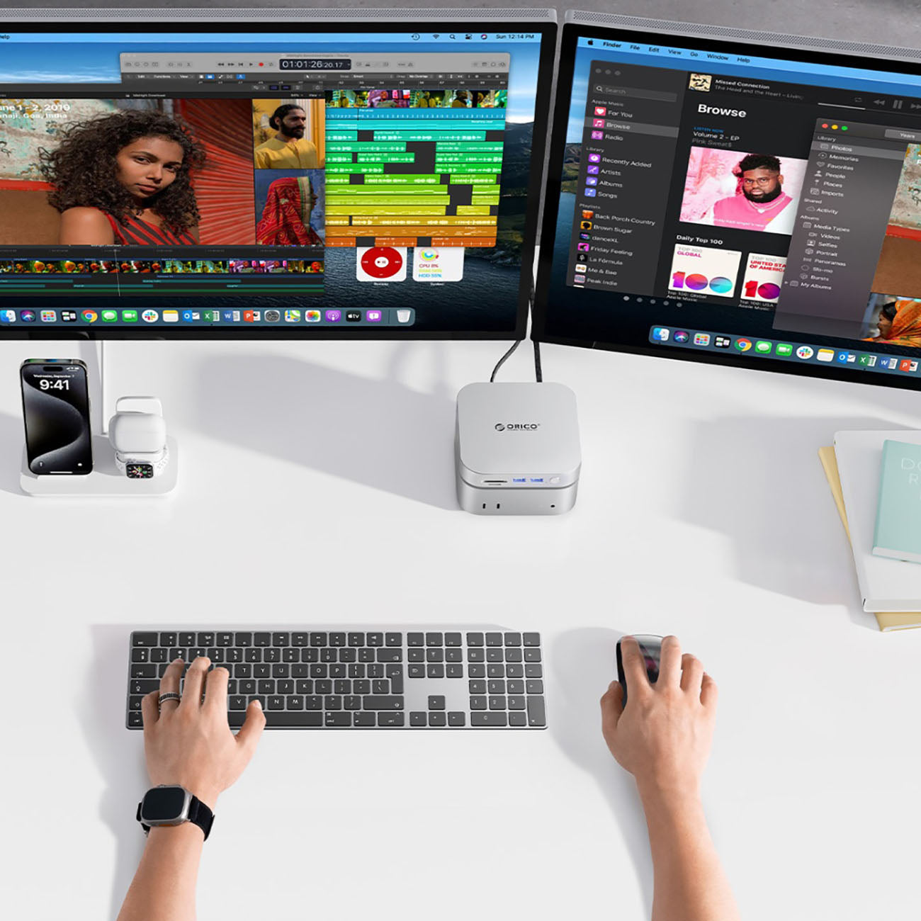 Orico MiniLink 9-in-1 jungimo stotis su M.2 SSD kieto disko lizdais - Sidabrinė -- Hard Drive Adapters