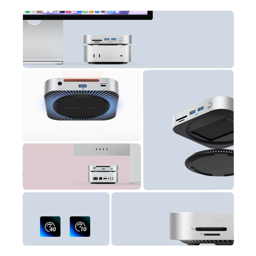 Orico MiniLink 9-in-1 jungimo stotis su M.2 SSD kieto disko lizdais - Sidabrinė -- Hard Drive Adapters
