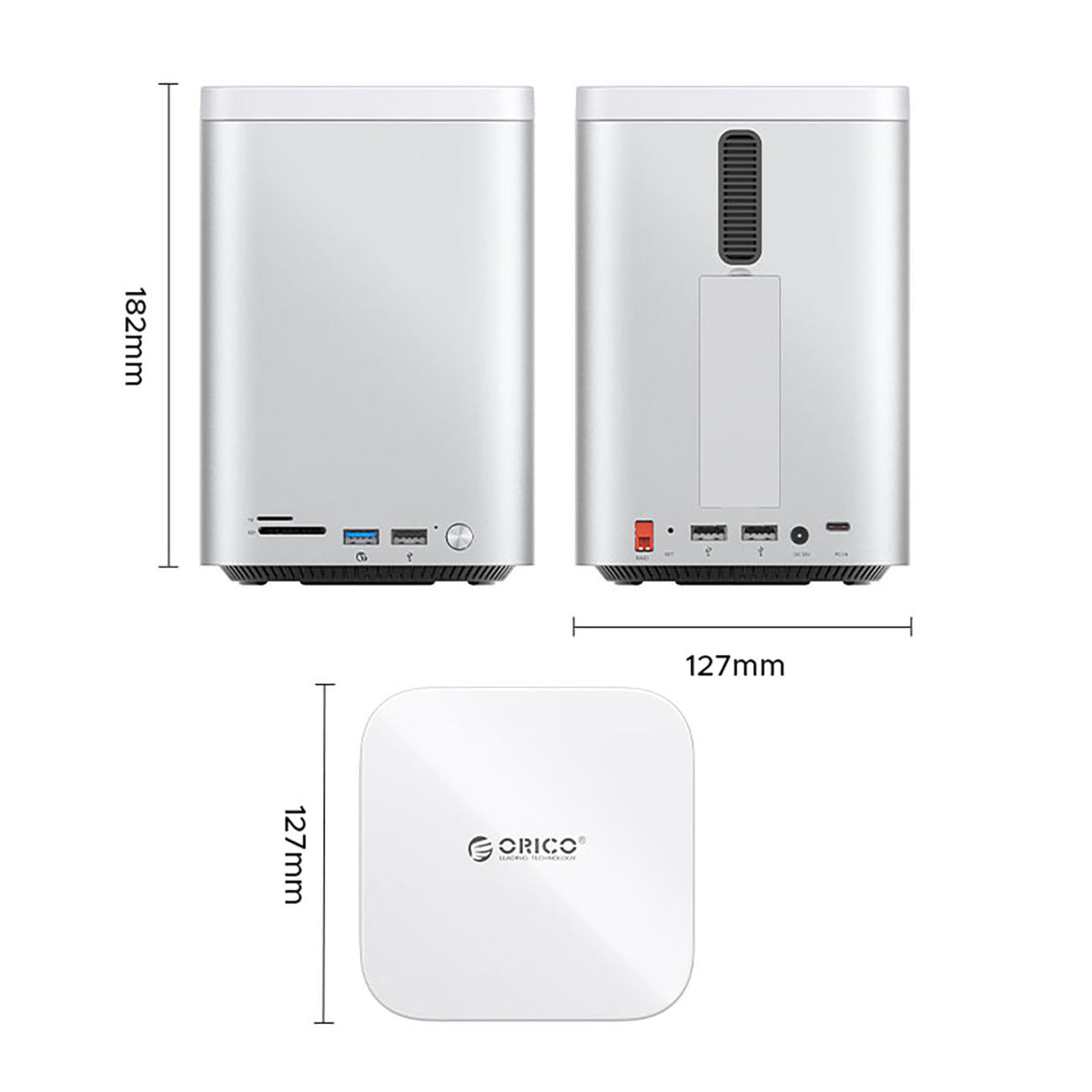 Orico MiniTower prijungimo stotis su kietojo disko lizdais iki 56TB - sidabrinė -- Hard Drive Adapters