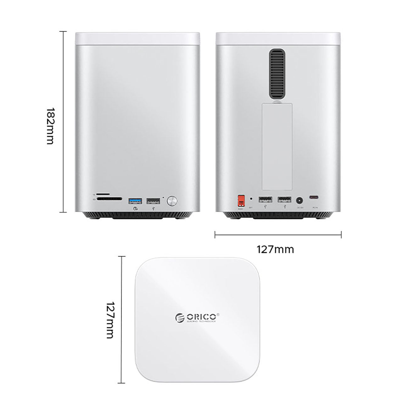 Orico MiniTower prijungimo stotis su kietojo disko lizdais iki 56TB - sidabrinė -- Hard Drive Adapters