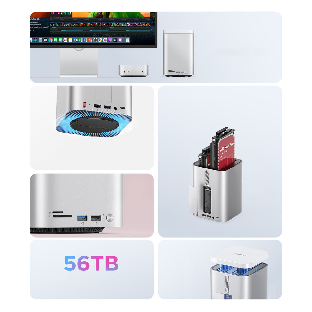 Orico MiniTower prijungimo stotis su kietojo disko lizdais iki 56TB - sidabrinė -- Hard Drive Adapters