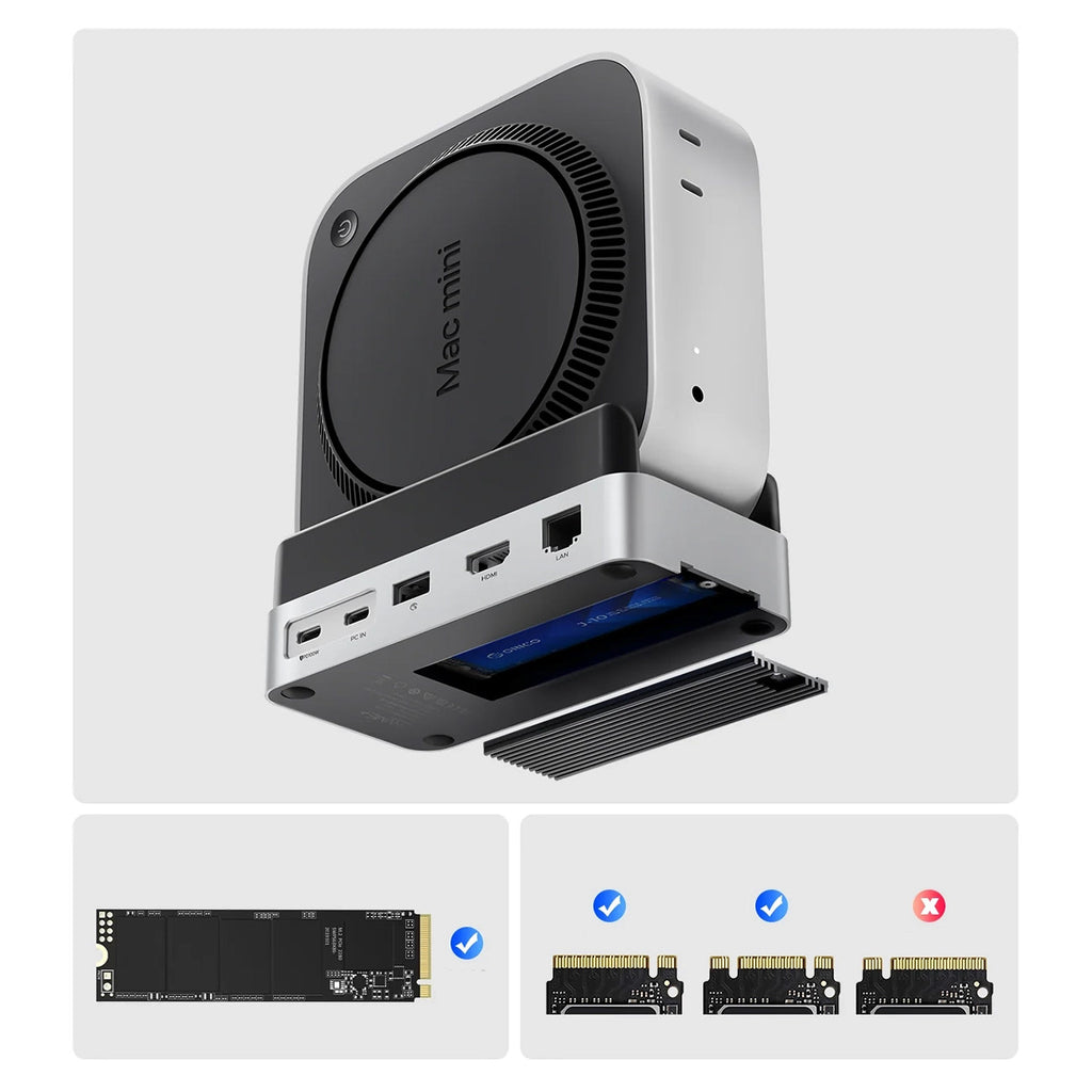 Orico MiniDock 10-in-1 Prijungimo Stotis su SSD Kietojo Disko Skyriumi - Sidabrinė -- Mac mini 2024