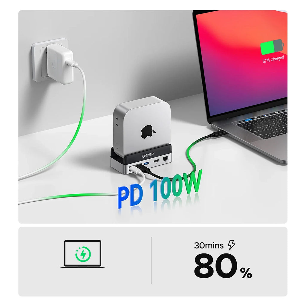 Orico MiniDock 10-in-1 Prijungimo Stotis su SSD Kietojo Disko Skyriumi - Sidabrinė -- Mac mini 2024