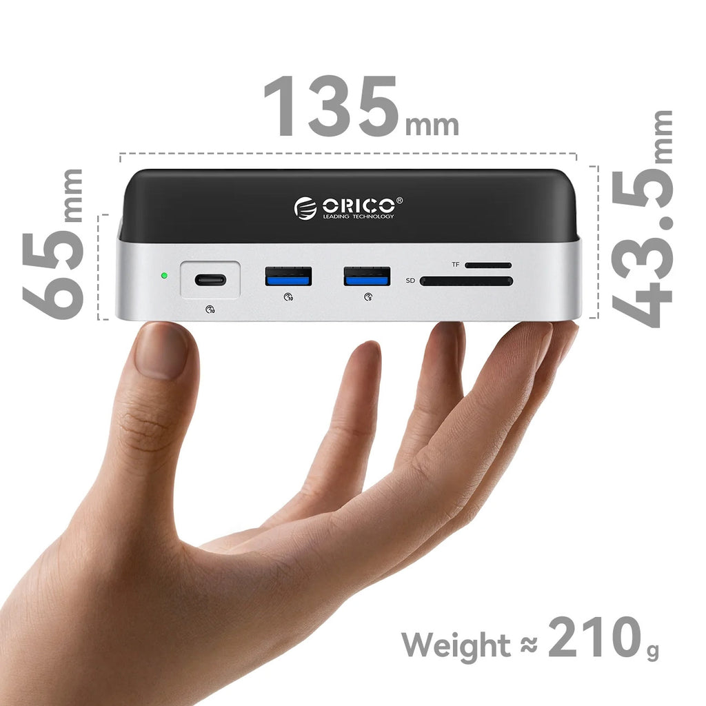 Orico MiniDock 10-in-1 Prijungimo Stotis su SSD Kietojo Disko Skyriumi - Sidabrinė -- Mac mini 2024