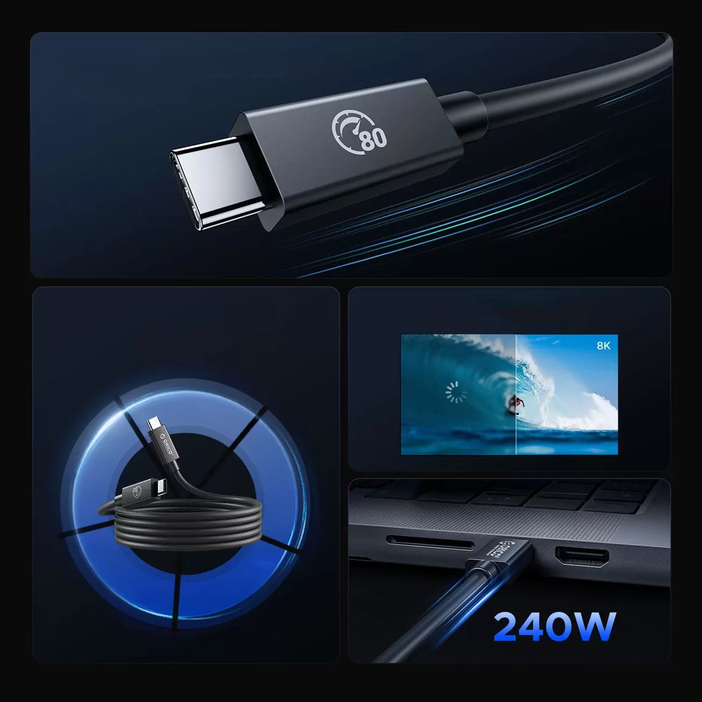 Orico Laidas USB4 Thunderbolt5 80Gbps 240W USB-C to USB-C 2m juodas -- Cell phone cables