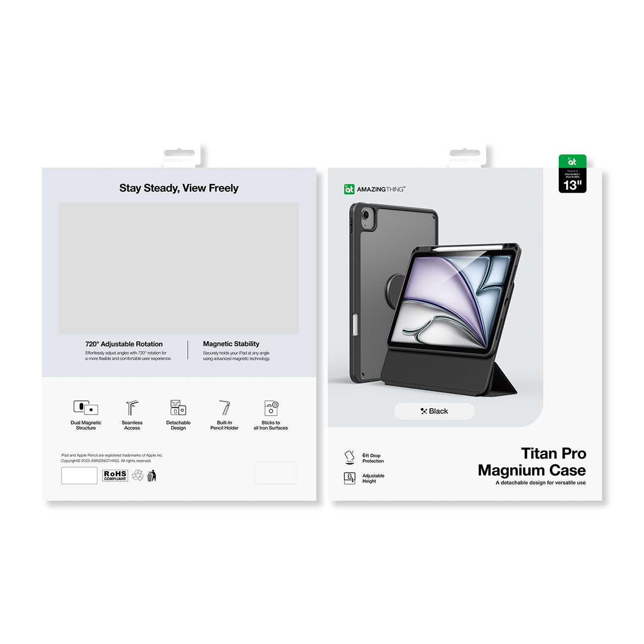 AmazingThing Titan Pro Mag dėklas, skirtas iPad Air 13" M3/M4 (2025/2026) - juodas