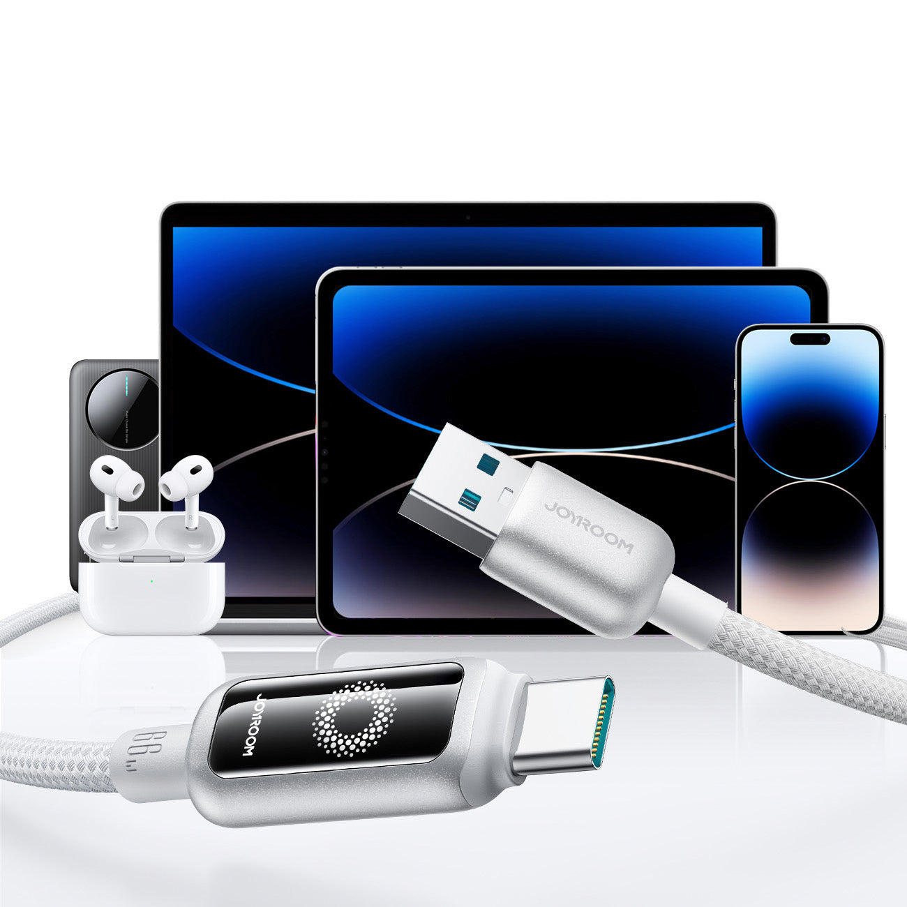 Joyroom Laidas S-A55 StarFlight 66W USB-A - USB-C 1.2m baltas