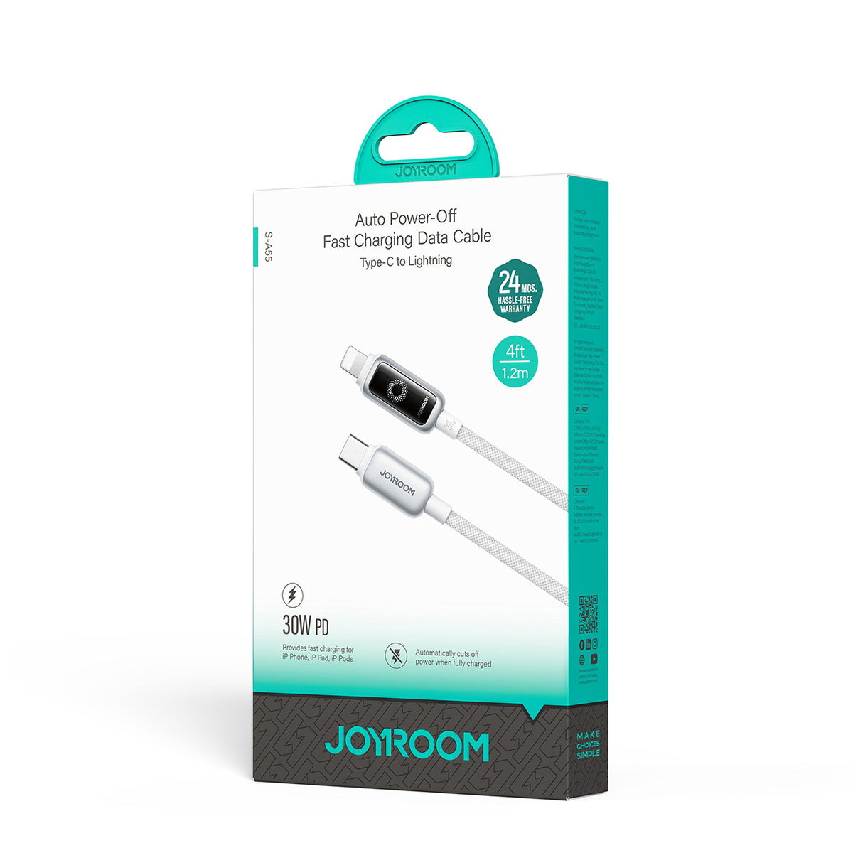 Joyroom S-A55 StarFlight 30W USB-C - Lightning laidas 1.2m - baltas