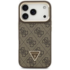 Guess 4G PU Triangle Logo & Stand Camera Magsafe dėklas iPhone 17 Pro – Rudas -- iPhone 17 Pro