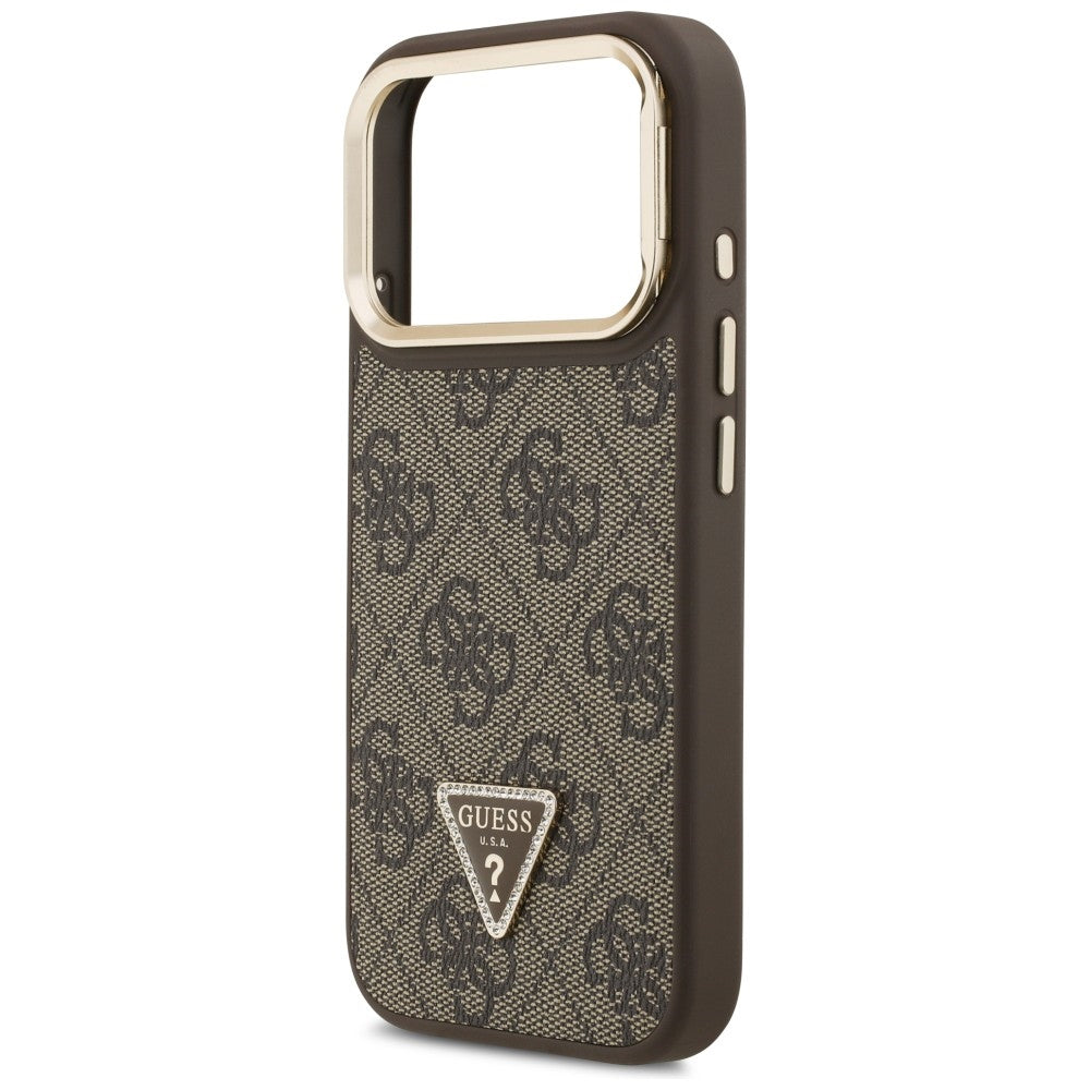 Guess 4G PU Triangle Logo & Stand Camera Magsafe dėklas iPhone 17 Pro – Rudas -- iPhone 17 Pro