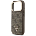 Guess 4G PU Triangle Logo & Stand Camera Magsafe dėklas iPhone 17 Pro – Rudas -- iPhone 17 Pro