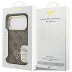 Guess 4G PU Triangle Logo & Stand Camera Magsafe dėklas iPhone 17 Pro – Rudas -- iPhone 17 Pro