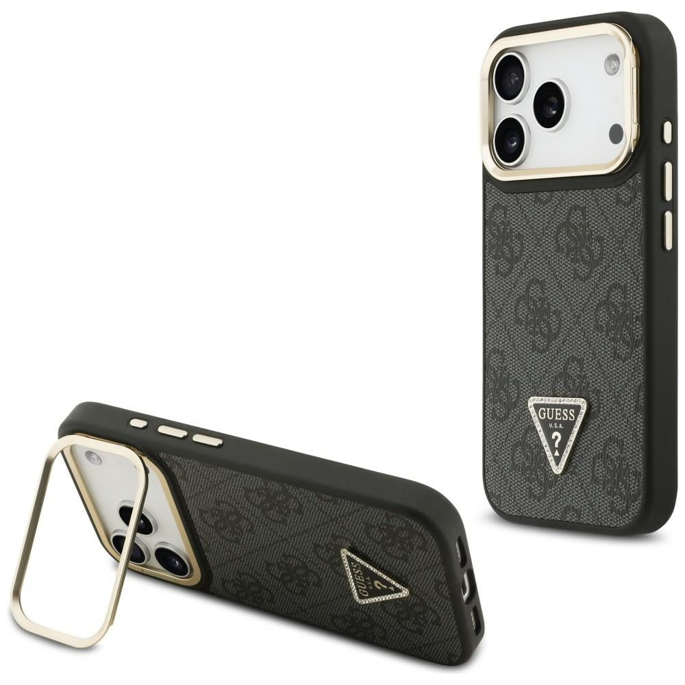 Guess 4G PU Triangle Logo & Stand Camera Magsafe dėklas iPhone 17 Pro - Juodas -- iPhone 17 Pro