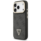 Guess 4G PU Triangle Logo & Stand Camera Magsafe dėklas iPhone 17 Pro - Juodas -- iPhone 17 Pro
