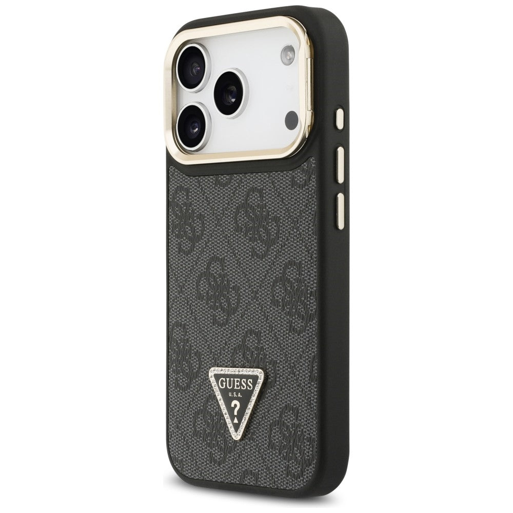 Guess 4G PU Triangle Logo & Stand Camera Magsafe dėklas iPhone 17 Pro - Juodas -- iPhone 17 Pro