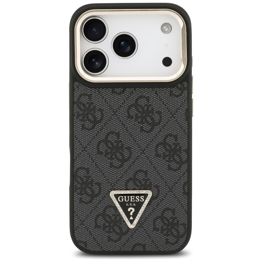 Guess 4G PU Triangle Logo & Stand Camera Magsafe dėklas iPhone 17 Pro - Juodas -- iPhone 17 Pro