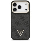 Guess 4G PU Triangle Logo & Stand Camera Magsafe dėklas iPhone 17 Pro - Juodas -- iPhone 17 Pro